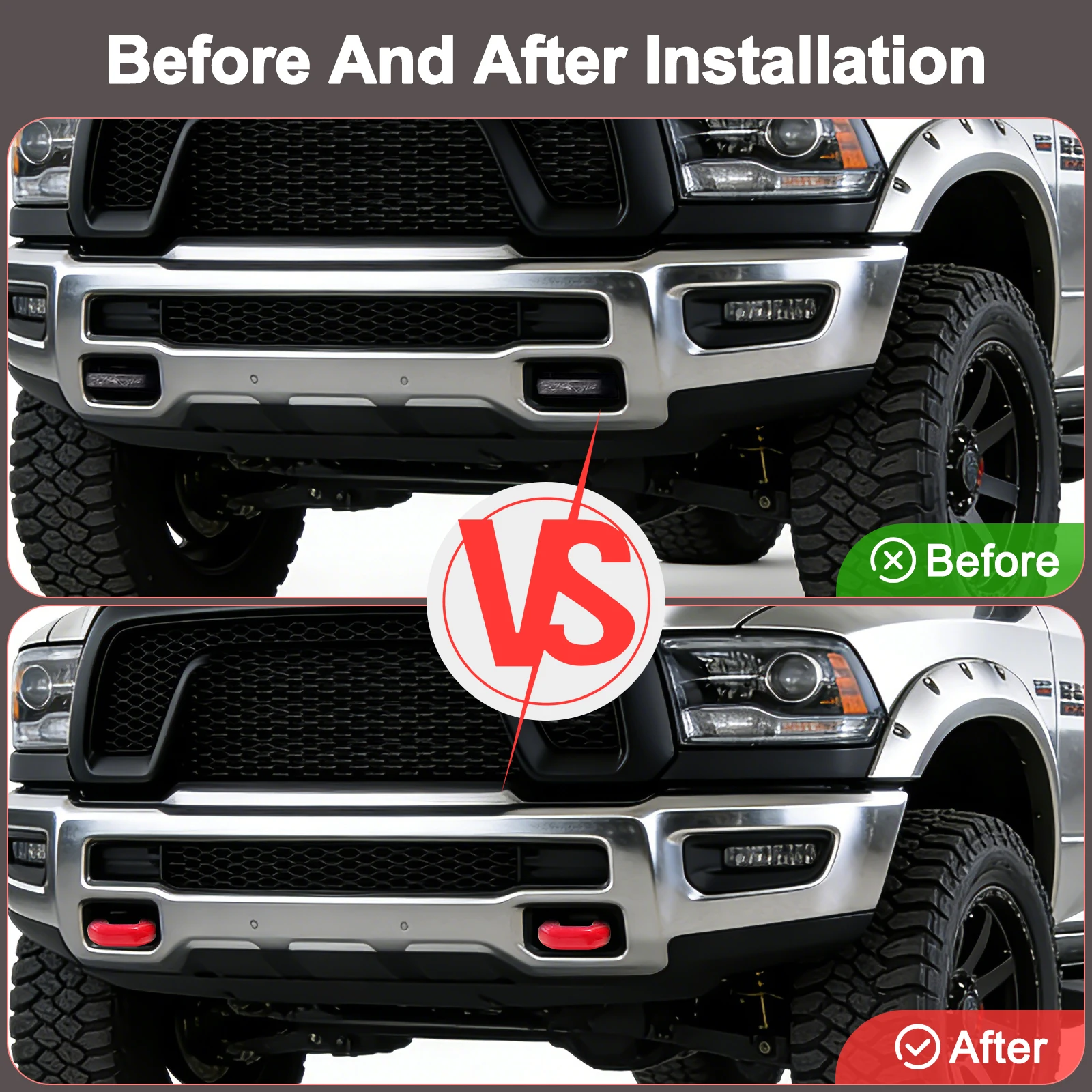 Tow Hitch Covers for Dodge RAM 1500 Classic 2009-2026 Warlock & Rebel, U-Shape, Tow Hook Cover Accessories view 3