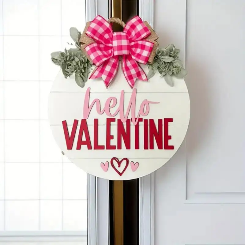 Valentines Sign For Front Door Valentines Day Wreaths For Front Door 11.8inch Wooden Hello Valentines Day Sign For Indoor