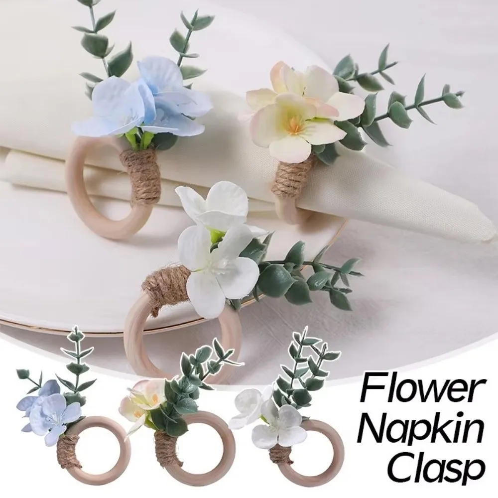 4pcs Vintage Bohemian Napkin Rings Handmade with Leaves Napkin Holders Silk Flower Napkin Buckles For Wedding
