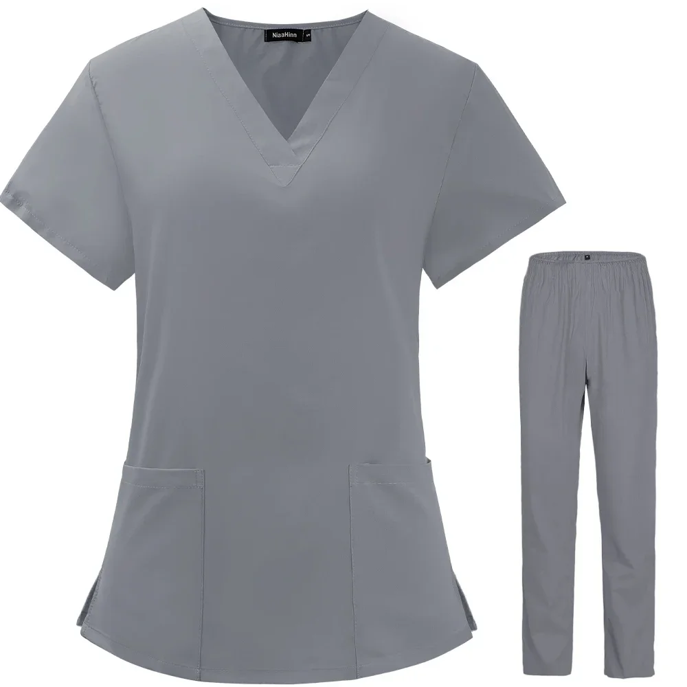 Summer Thin Unisex Scrubs Set for Man Women Beauty Salon Nurse Scrubs Suit Lab Spa Uniforms V-Neck Pet Grooming Work Wear