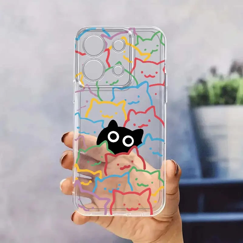 

Artistic Cartoon Cat For Xiaomi Redmi 10 11 K30 K40 K50 K60 K70 Pro Prime Plus Ultra Zoom 5G TPU Transparent Phone Case