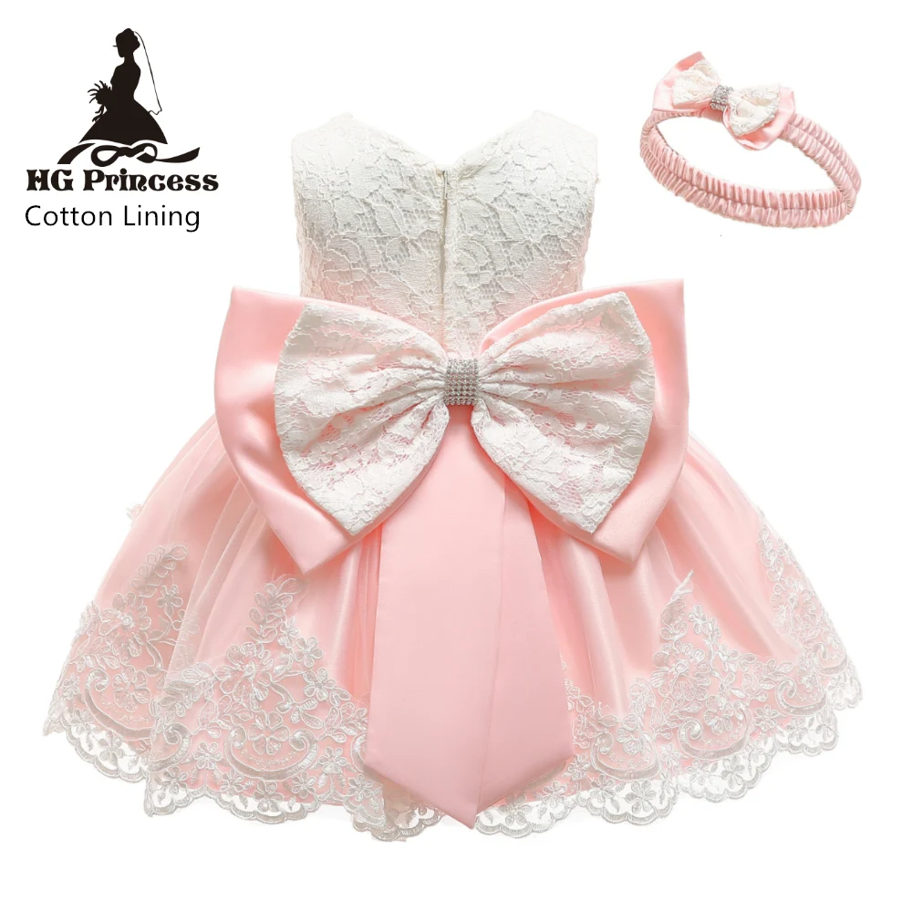 Hot selling New Style Newborns Dresses Lace Baby Dress For 1 year girl baby birthday dress Toddler Ball Gown With Bow wholesale