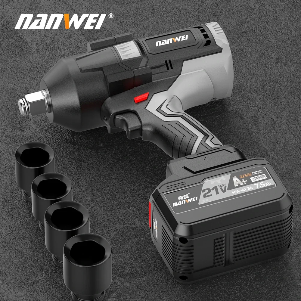 NANWEI 21V 1500Nm Electric Wrench 1/2 Lithium Battery Power Impact Wrench High Torque Auto Repair Power Wrenches Tools