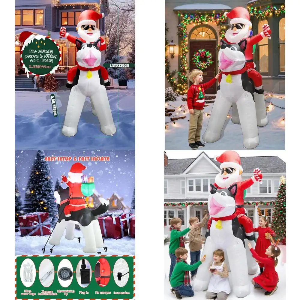 

Giant Santa on Husky Christmas Inflatable with LED Lights for Outdoor Holiday Decor