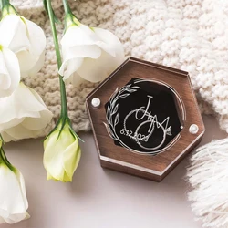 Personalized Engraved Wedding Ring Box, Proposal Gift Acrylic Cover and Wood Base Custom Rings, Engagement Wedding Decorations