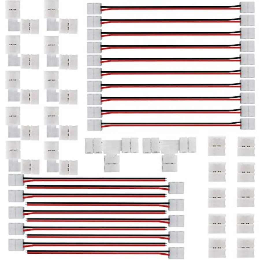 2Pin 8mm LED Strip Connector Kit Include2 Pin Right Angle Corner, T Shape and Gapless Connector, Strip Jumper Wires for Flexibl