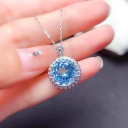 Natural Blue Topaz Gemstone Pendants Necklaces for Women 925 Sterling Sliver Oval Romantic Wedding Gift Valentine's Jewelry