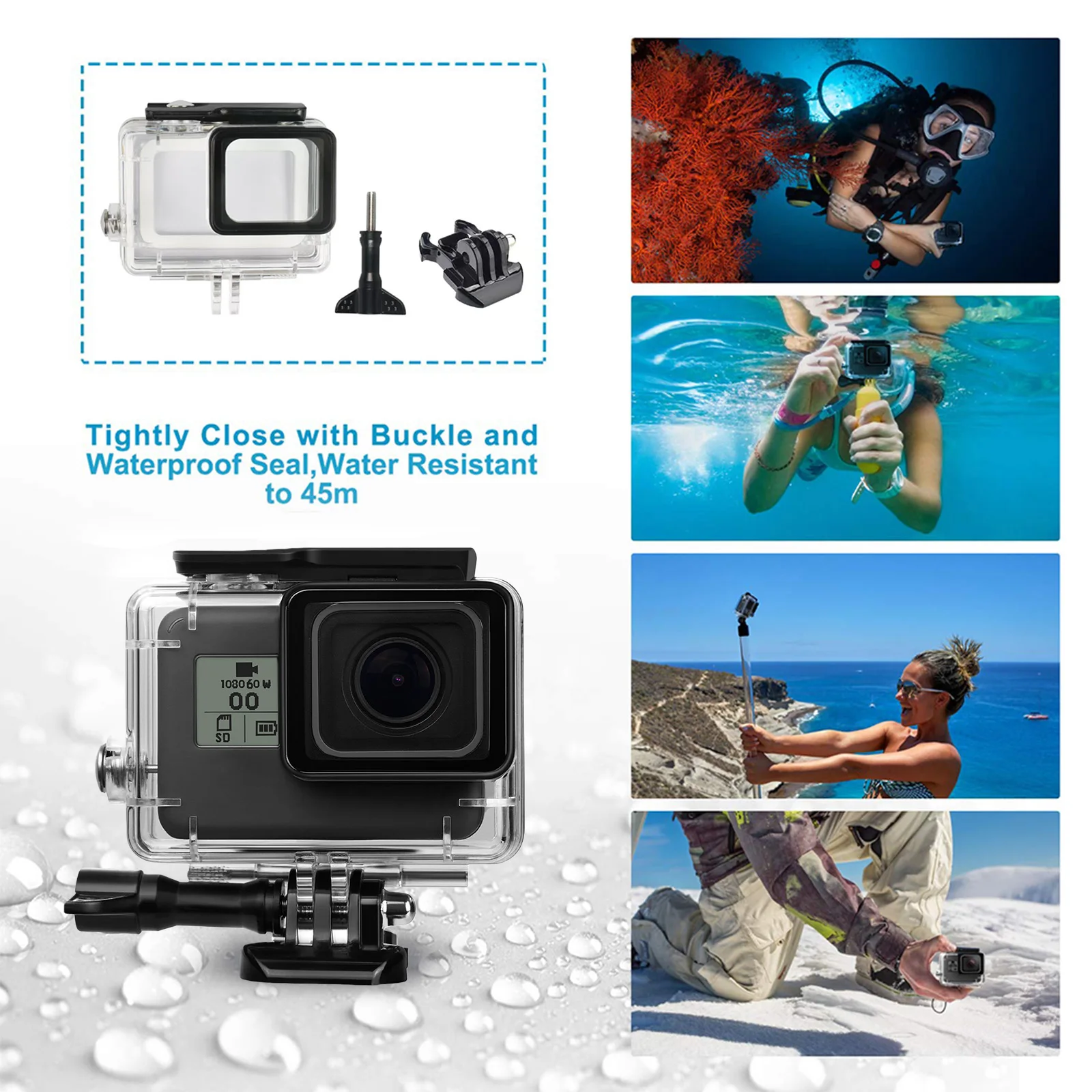 Picture 3: 148FT/45M Waterproof Housing Leakproof Camera Protect Case Action Cameras Cover for 5/6/7 Action Camera Accessories