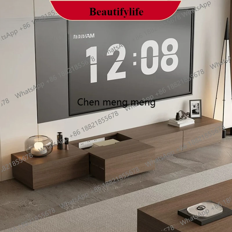 TV cabinet Italian minimalist living room hidden socket walnut pattern floor TV cabinet customizationK178