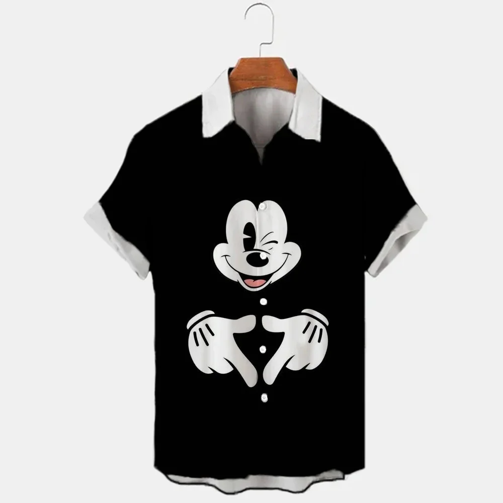 2023 Summer Casual Button Down Shirt Holiday Short Sleeve Disney Mickey Mouse 3D Full Print Beach Fashion Men\'s Lapel Color Hip