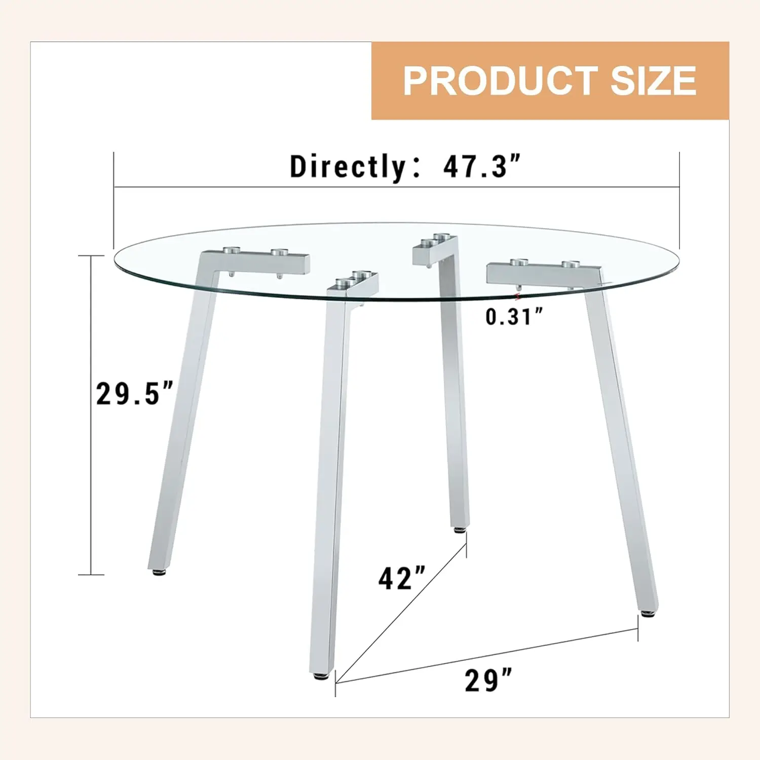 Modern Luxurious Round Tempered Glass Dining Table With Silver 7-Shaped Metal Legs,Suitable For Family Meals, Office