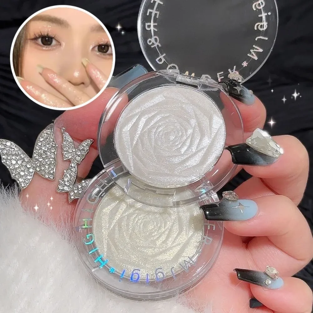 Paleta de maquillaje resaltador de rosas 3D, bronceador de contorno facial, brillo de lujo, cristal brillante, maquillaje iluminador coreano