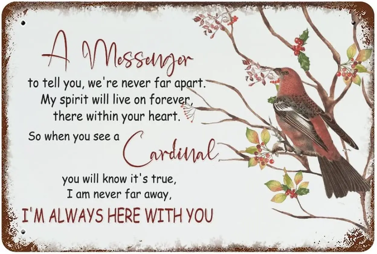 A Message To Tell You We're Never Far Apart Cardinal Vintage Tin Sign Retro Funny Metal Sign Wall Art Decoration for