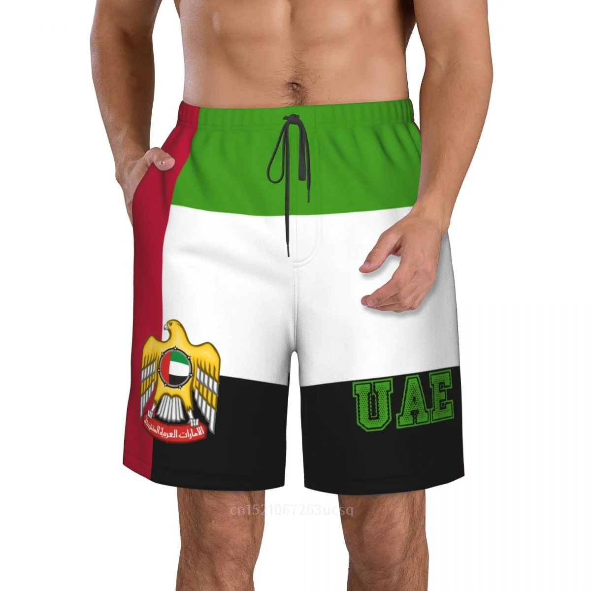 2025 Summer Polyester United Arab Emirates Country Flag 3D Printed Men's Board Shorts Beach Pocket Running Summer Pants