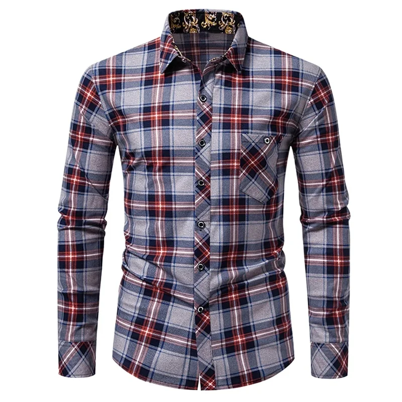 

Сорочки Hommes 2025, рубашка на пуговицах, мужская клетчатая рубашка с длинным рукавом и принтом, деловая рабочая одежда, мужская одежда, классические формальные классические рубашки