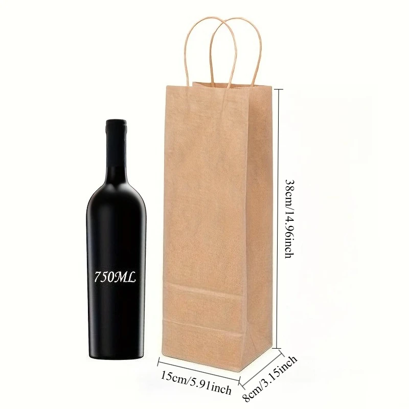

750ML Wine Kraft Paper Bag with Handle Eco-Friendly Gift Packaging for Party Wedding Fits Standard Wine Bottle 14.17x4.27x3.94in