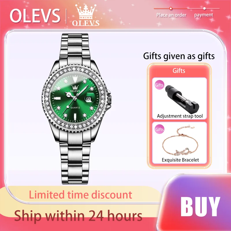 OLEVS-relojes elegantes de lujo para mujer, reloj de cuarzo resistente al agua, luminoso, correa de acero inoxidable, calendario, marca Original