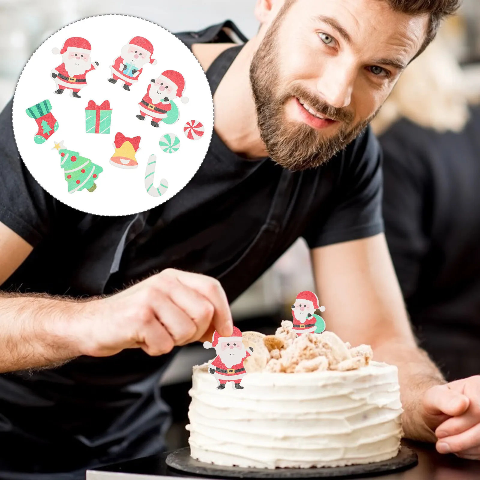 100Pcs Santa Claus Christmas Cake DIY Decors Rice Paper Baking Decoration for Parties Cake DIY Decor Christmas Pastry Decoration