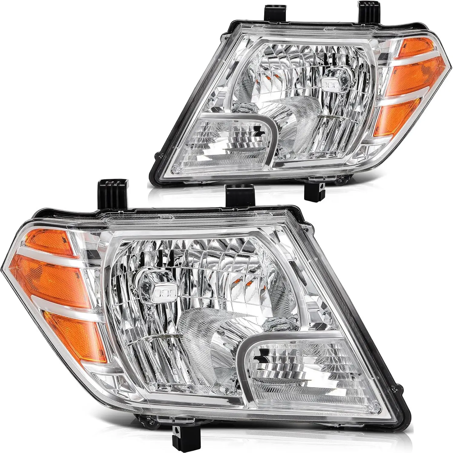 Headlight Assembly Compatible with 2009-2019 Nissan Frontier, Black Housing Amber Reflector Clear Lens, Driver and Passenger Sid