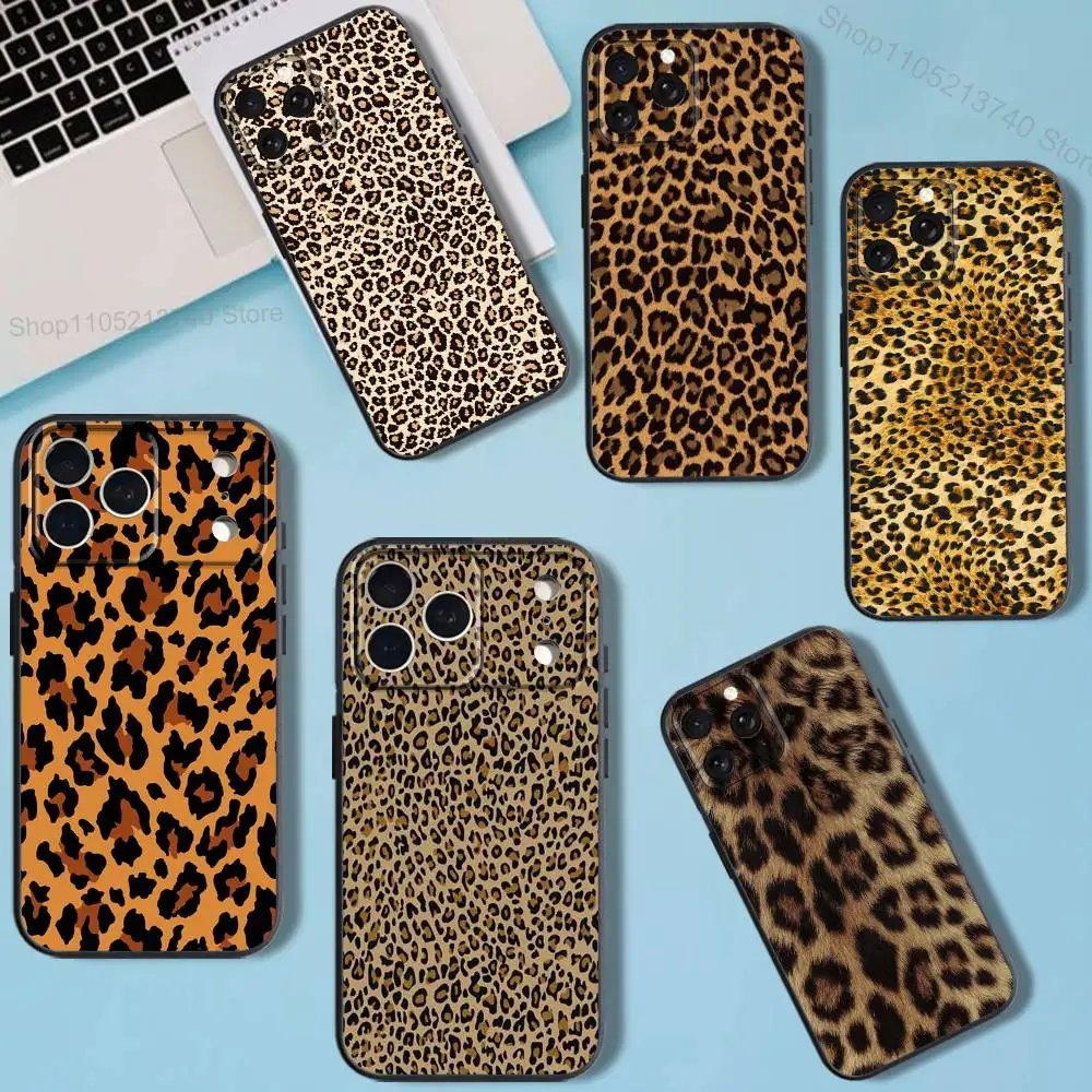 L-leopard p-print Art Phone Case For iPhone 11,15,16,14,13,17,12,Pro,SE4,Plus,E,Max,Air,Mini Black Cover