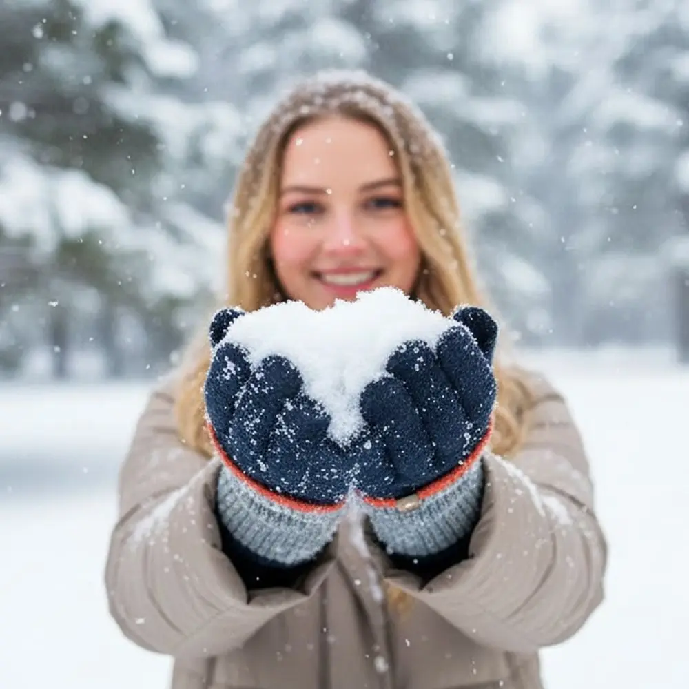 

Модные вязаные перчатки с пятью пальцами и длинными рукавами, контрастные цветные перчатки с пальцами, сохраняющие тепло, утепленные перчатки с сенсорным экраном, осень-зима