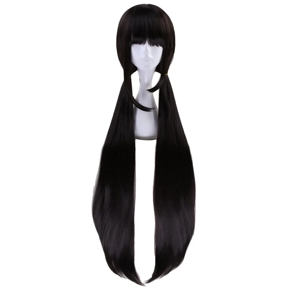 Anime Cosplay Wig 100cm Long Straight Black with Double Ponytails Women Girls' Party Synthetic Wigs