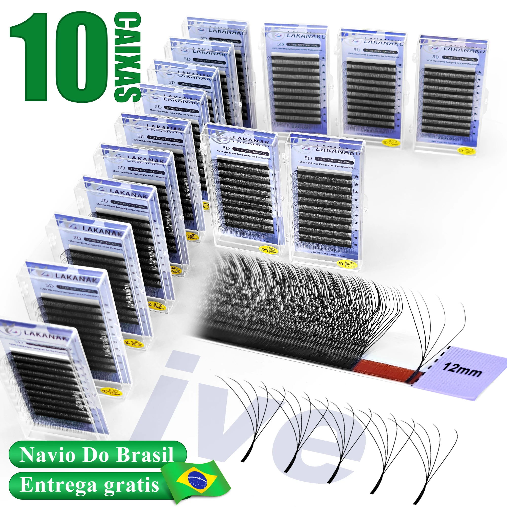 LAKANAKU 10PCS Extensões de Cílios em Forma de W 5D Frete Grátis do Brasil Cílios em Leque Pré-fabricados para Volume