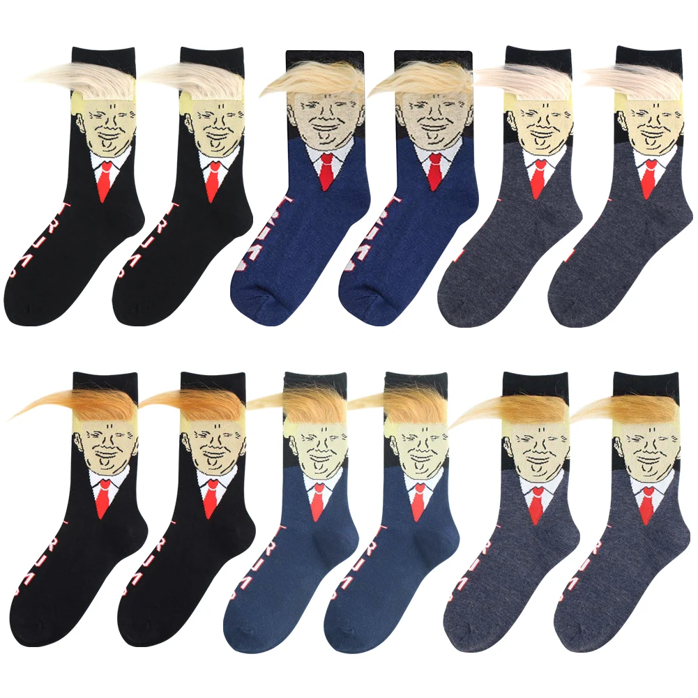 Trump Socks With Hair Trump Face Compression Socks 3D Fake Hair Trump Socks Fashion Street Style Socks for Men Women