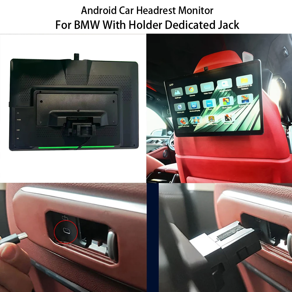 13.3Inch Car Electronics 4K HD Video Players Android 14 System Headrest Monitor For 2024-2026 BMW XM 50e Rear Seat Entertainment