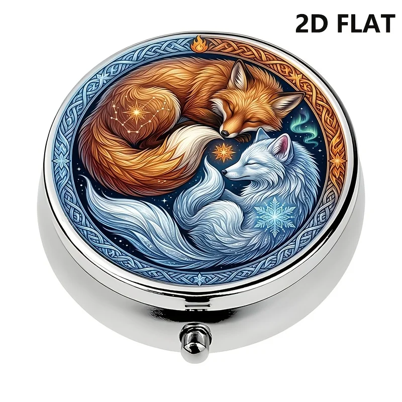 Single-piece, flat, round three-compartment pill box, featuring yin-yang and circular patterns, designed for sorting and storing medicines, with a dreamy style, can be used as a unique and practical storage box for girls