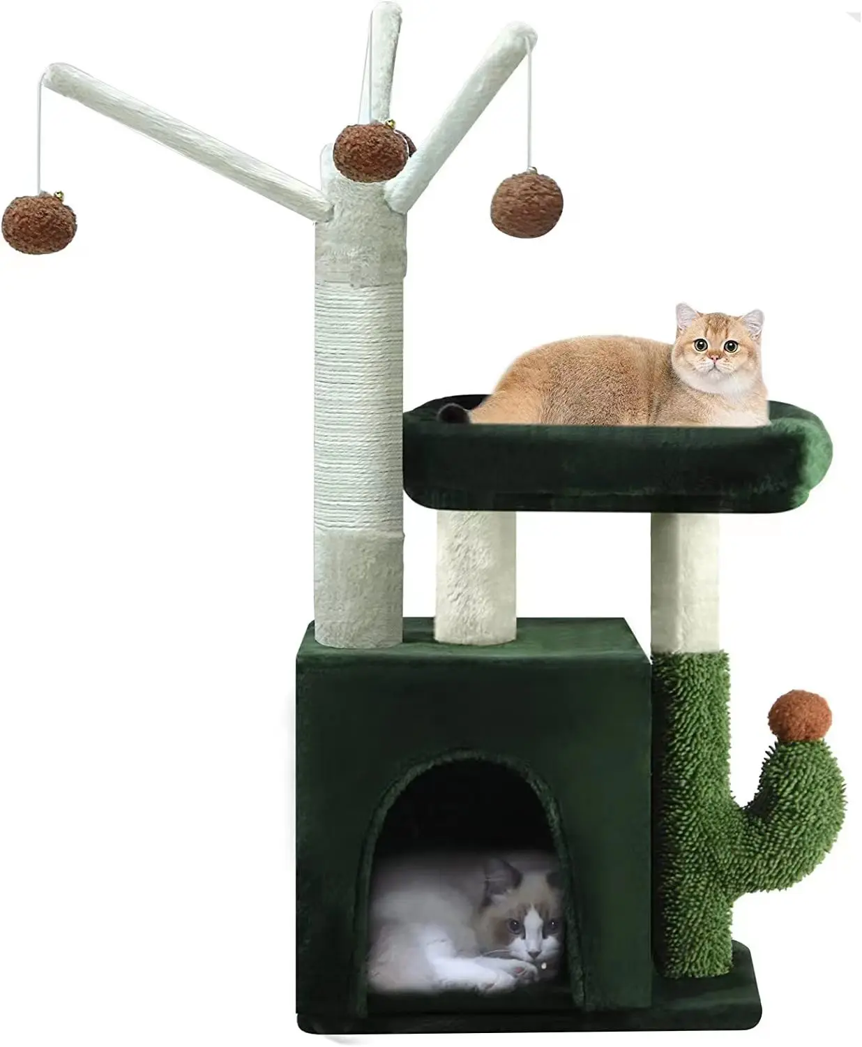 

Luxury Cat Climbing Tree Tower With Sisal Posts Scratching Tower Perches Houses Interactive Ball Toy