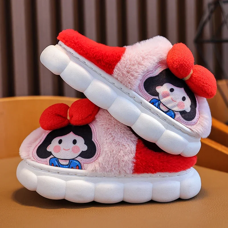 Children Winter Girls Platform Kids Plush Slippers Home Indoor Non-Slip Warm Cute Cartoon Schoolgirl Princess Shoes 3-12 Years