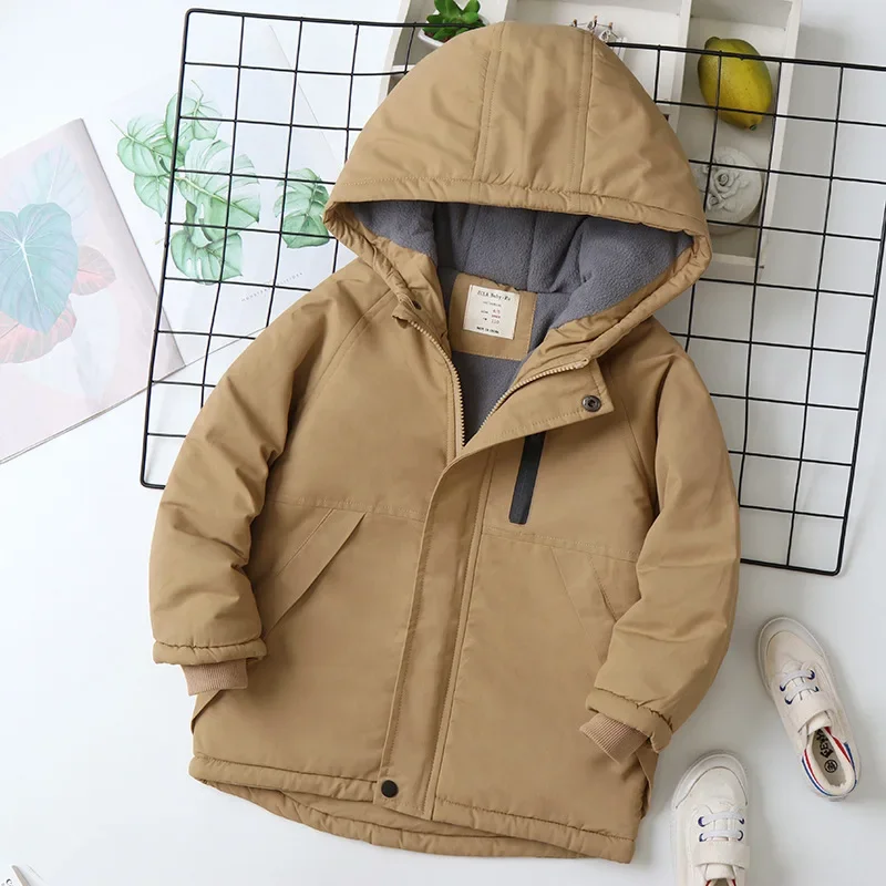 Velvet Thick Boys Cotton-padded Jacket with Hood Children's Cotton-padded Clothes 2024 Winter New Kids Jackets for Boys