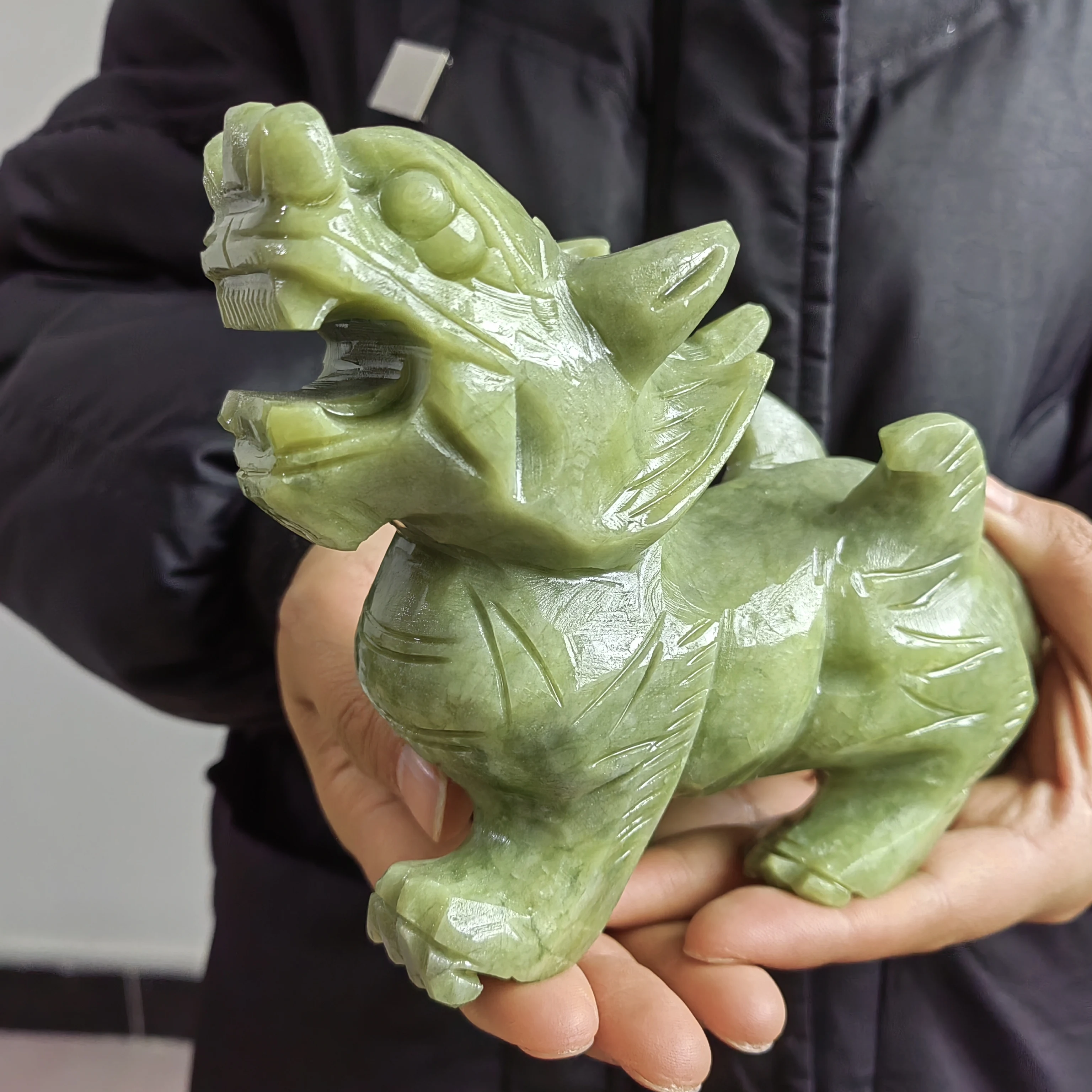 1 قطعة تمثال اليشم إليجال الأخضر الطبيعي للثروة حسن الحظ تمثال الوحش ، تحارب قبالة الشر الطاقة الحرس باب الأسد #5