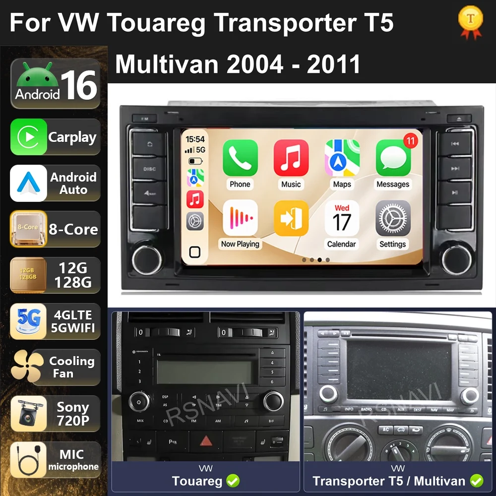 Car Radio Android 16 For VW Touareg Transporter T5 Multivan 2004-2011 carplay auto dsp bt 4g