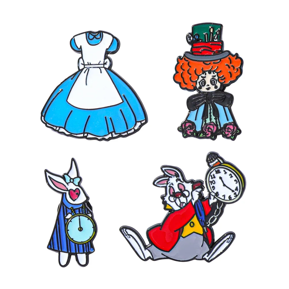 

1 Set Fairy Tales Alice in Wonderland Enamel Pins Rabbit Anime Metal Brooch Badge Fashion Jewellery Backpack Accessory Gifts