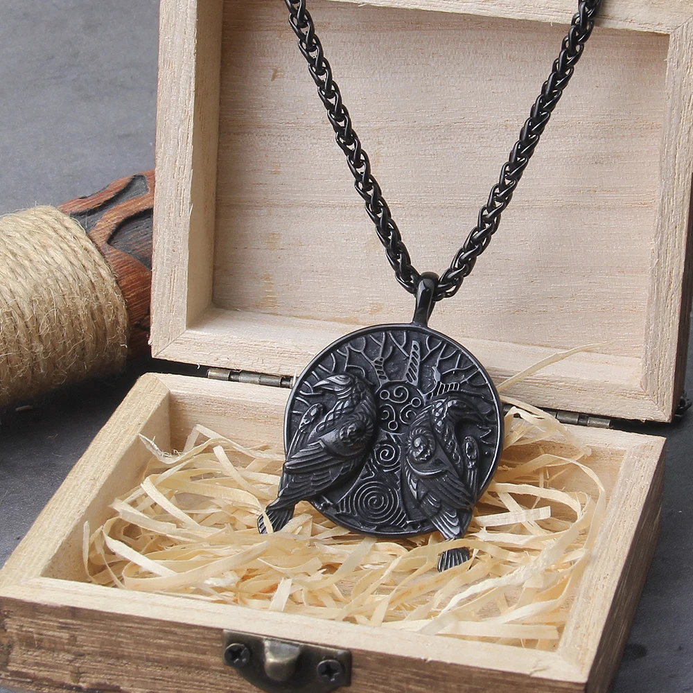 Norse Odin Raven Pendant Necklace Stainless Steel Jewelry
