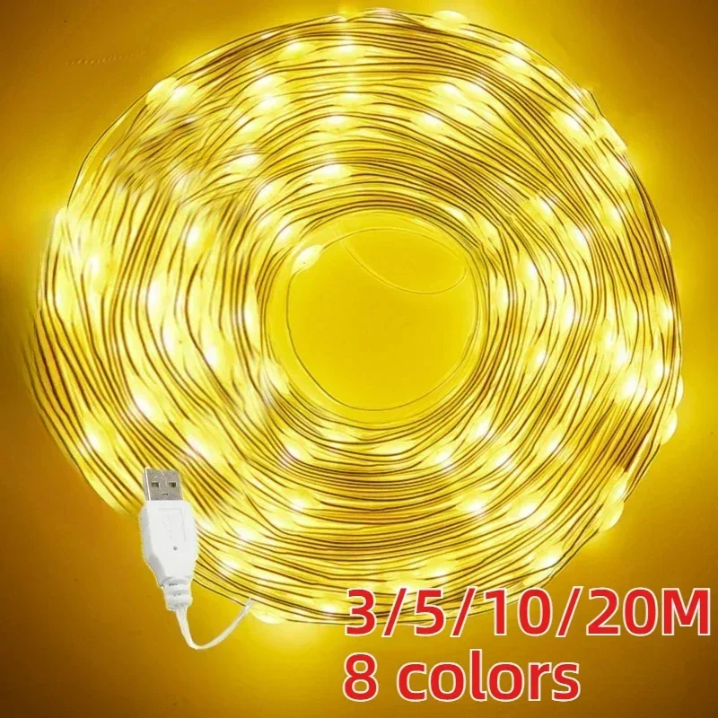 20M USB LED Lights String Waterproof Copper Wire Fairy Garland Light Lamp Christmas Wedding Party Holiday Decoration Light Strip