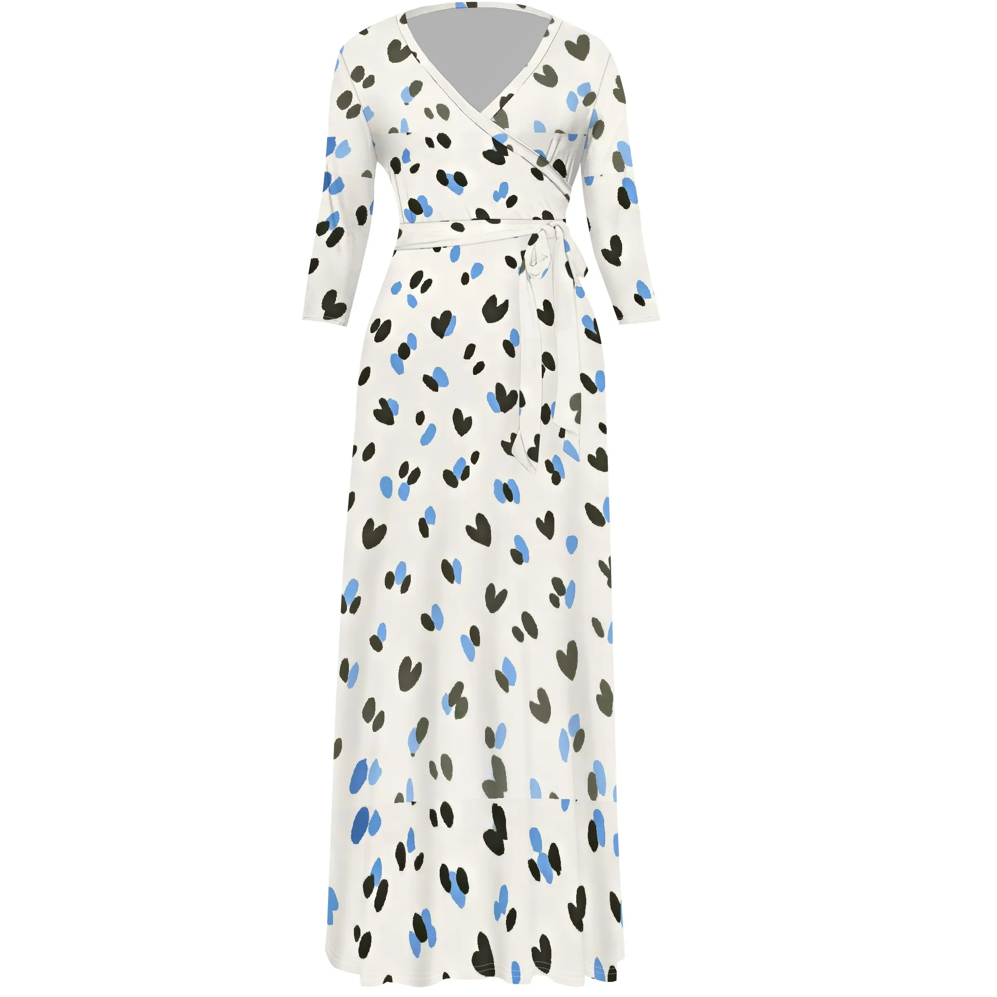 Abito lungo da donna con scollo a V, casual, maniche a 3/4, abiti lunghi sexy, floreali con cintura