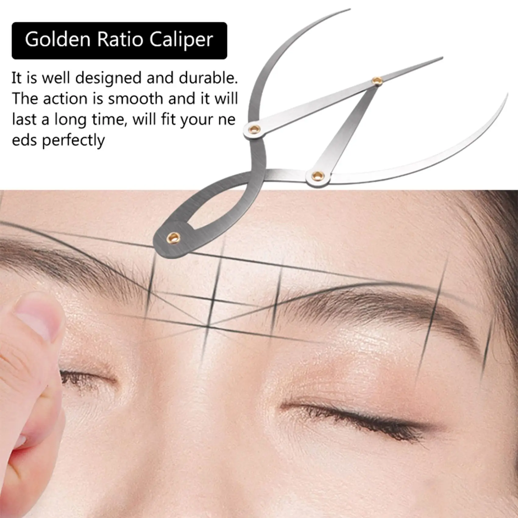 Mean Calipers Golden Ratio Calipers Stainless Steel Eyebrow Ruler 1:1.618 Measure Tool for Tattoo Makeup