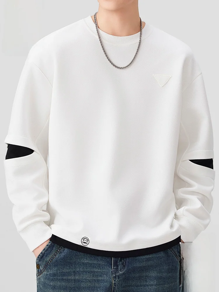 

PaulFrank American Sle Loose Long Sve round Ne Sweatirt Fake Two-Piece Men's Casual Comfortable Cotton Blend Top