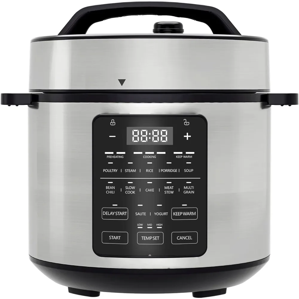 

12-in-1 Electric Pressure Cooker 6 Quart,Slow Cooker,Rice Cooker,Steamer,Sauté,Soup,Yogurt Maker,Warmer,Stainless Steel,Silver