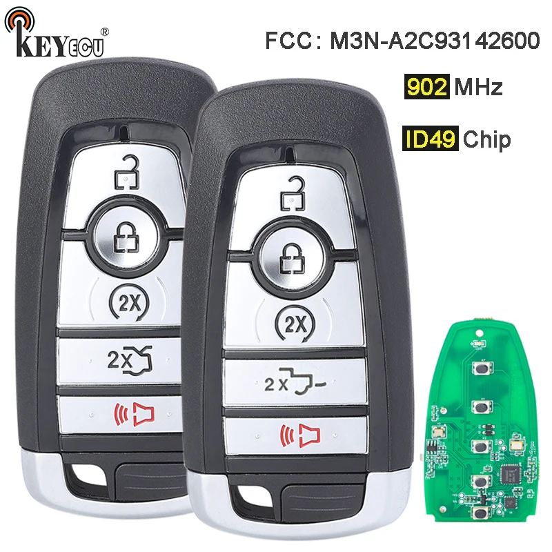 

KEYECU 902MHz ID49 M3N-A2C93142600 Proximity Smart Remote Key Fob for Ford Mustang Cobra Edge Fusion Explorer F-Series 2017-2020