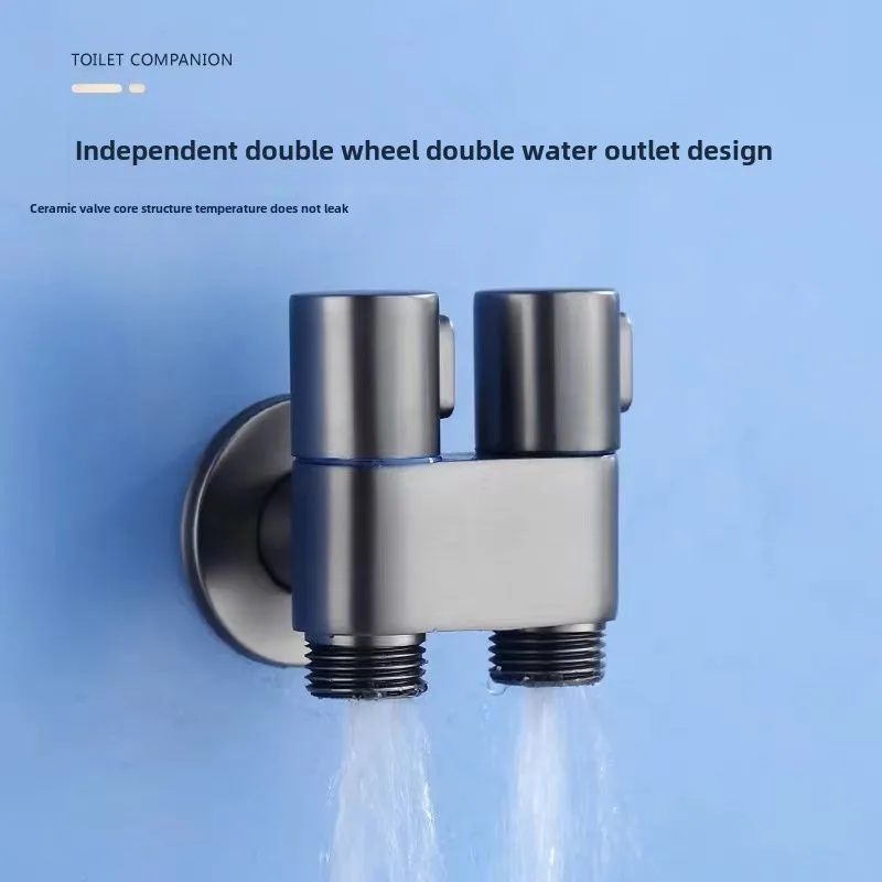 رفيق مرحاض عالي الجودة من النحاس بالكامل، واحد في اثنين من التحكم المزدوج، منفذ مزدوج، صمام زاوية تحكم مزدوج للحمام قوي
