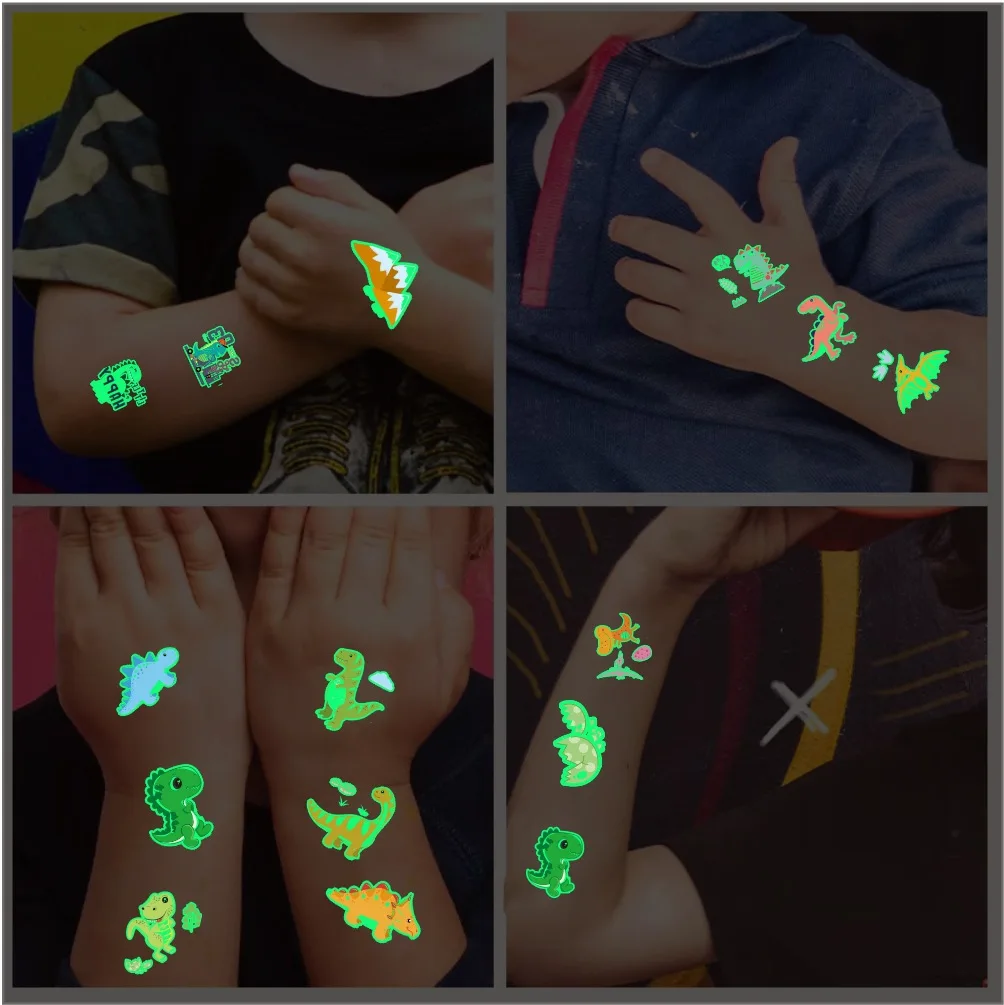 10Pcs Children Disposable Luminous Tattoo Sticker Cartoon Dinosaur Unicorn Watch Marine Football Basketball Waterproof Sticker