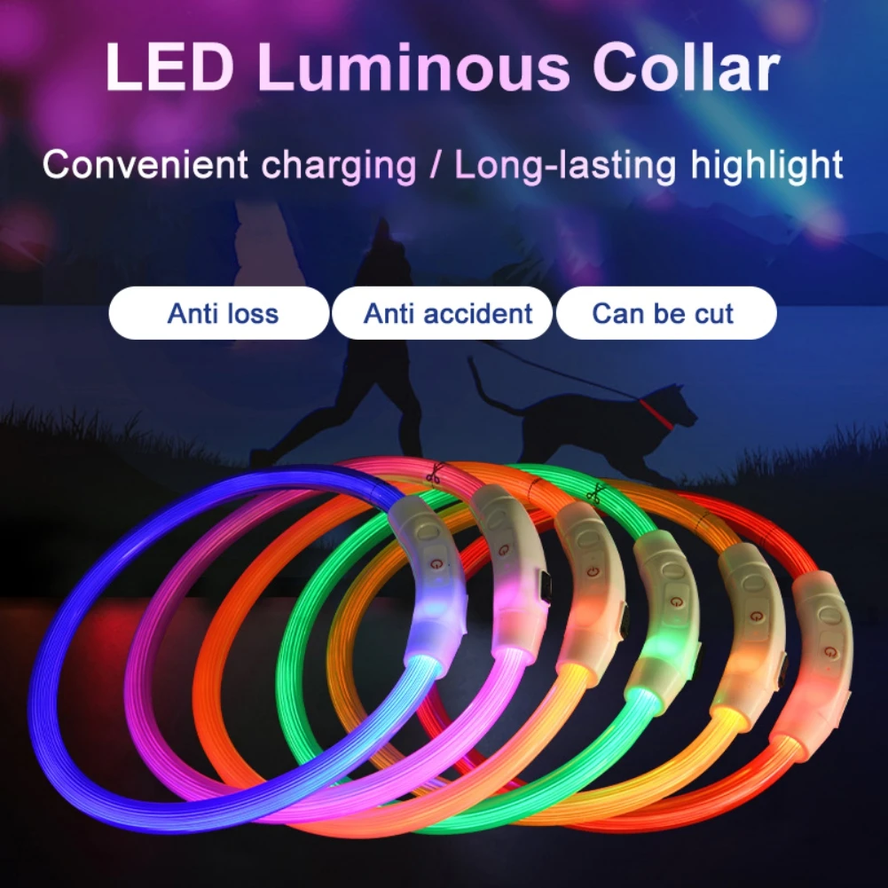 Led Light Dog Collar Detachable Glowing USB Charging Luminous Leash for Big Cat Collar Small Bright Labrador Pets Dogs Products