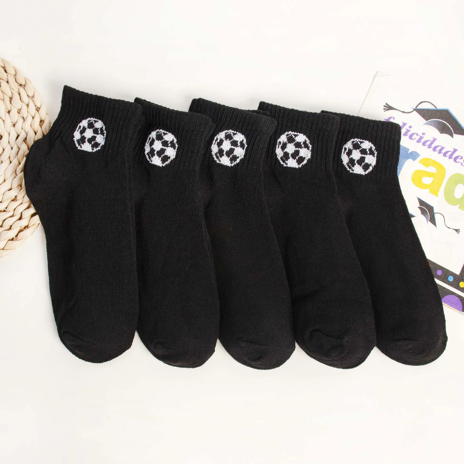 جوارب شبابية بأنماط كرة القدم بألوان ثابتة، متعددة الاستخدامات، كاجوال، ماصة للعرق وجوارب متوسطة وقصيرة قابلة للتنفس #2