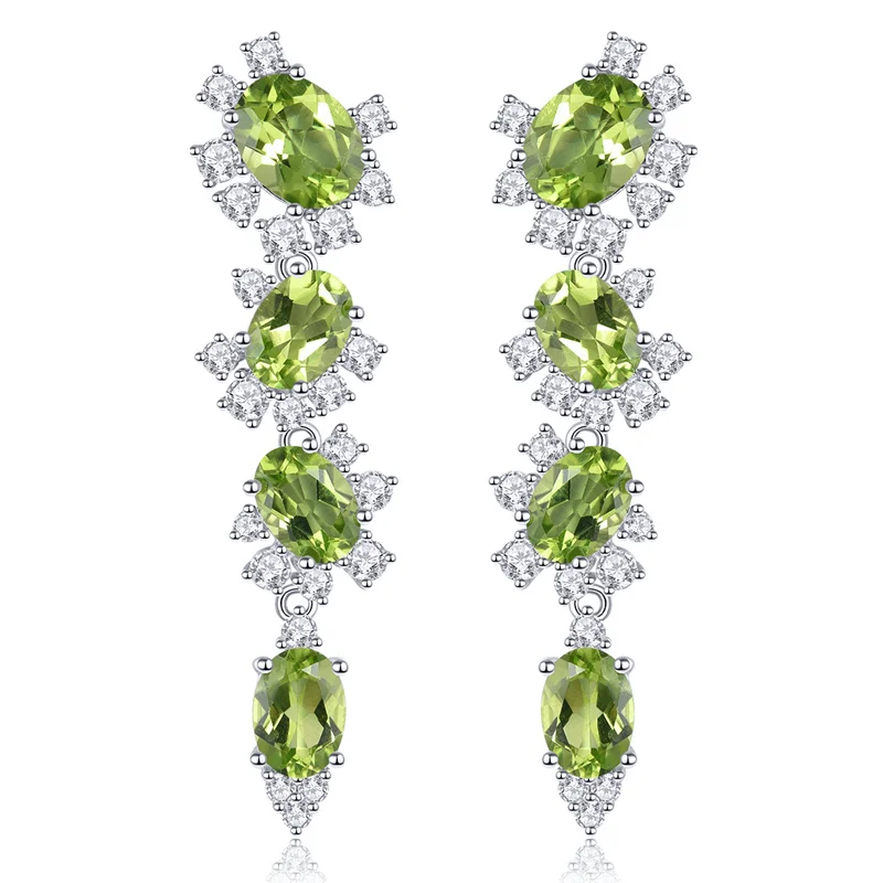

Genuine 8.6 Carats Solid Sterling Silver 925 Stud Earrings Natural Stud Earrings Peridot Birthstone Women Silver 925 Jewelry
