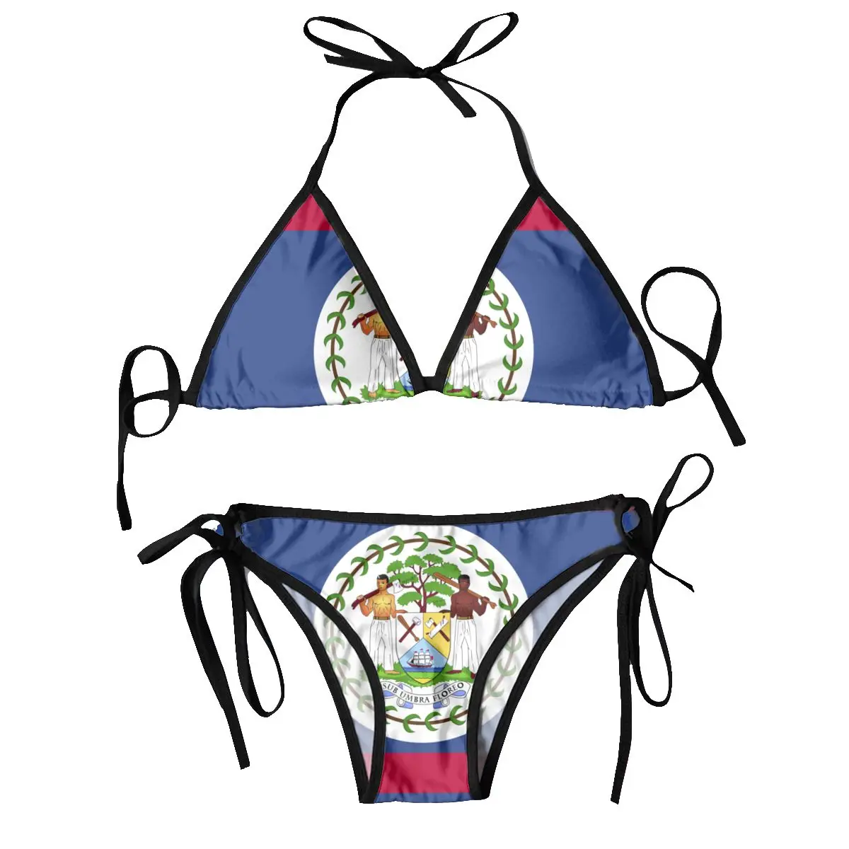 

Women Triangle Swimsuit Lace-up Bikini Set Sexy Halter Swimwear Pushup Belize Flag