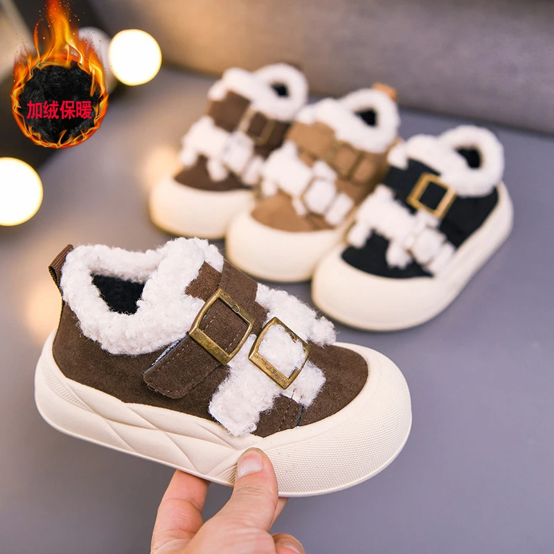 

Winter New Children's Cotton-padded Shoes Girls Korean Lamb Wool Girl Cotton Shoes Thicken Velvet Warm Anti-kick Furry Shoe